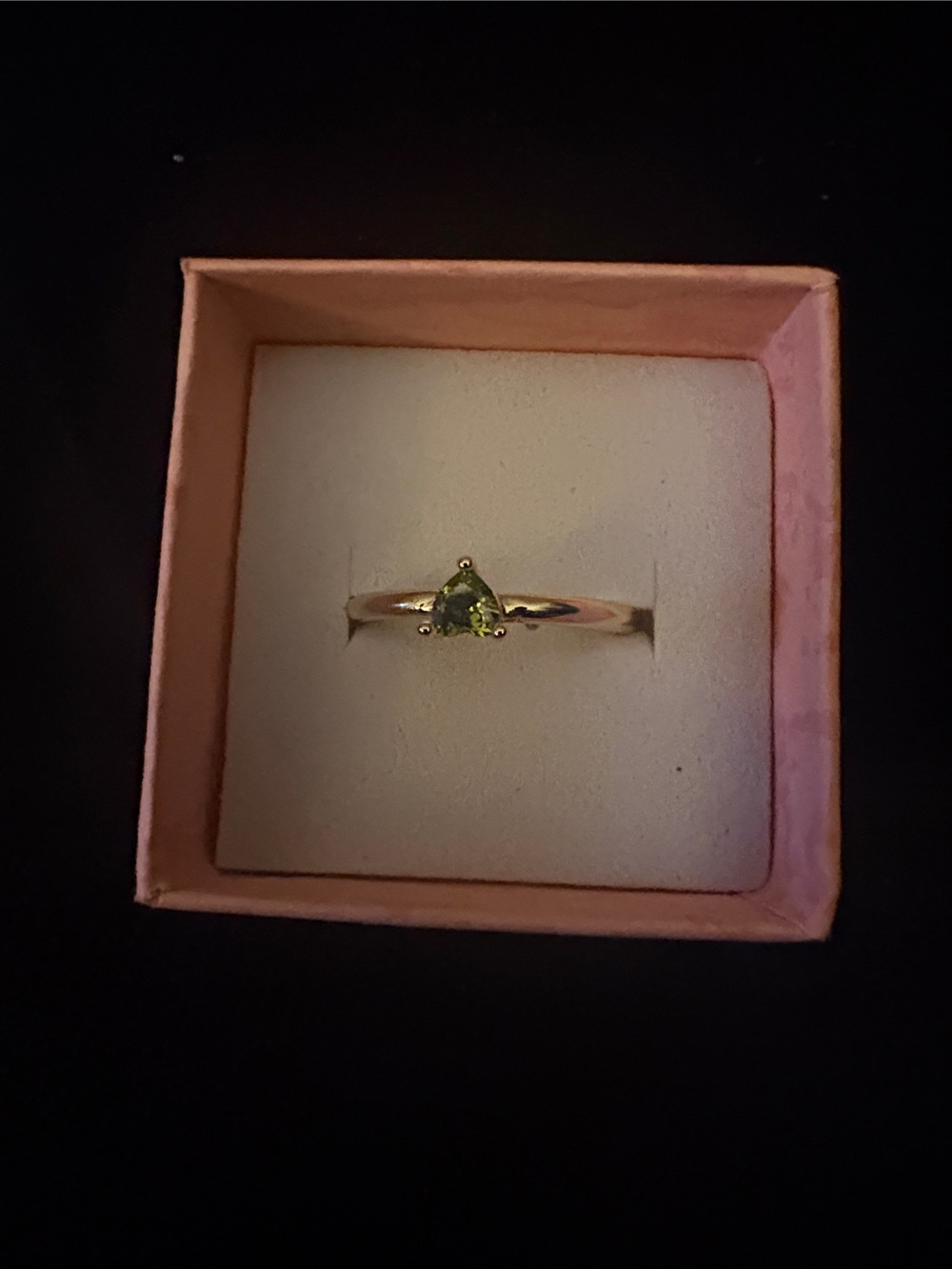Delicate Gold Ring with Green Heart Gemstone